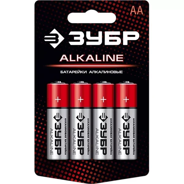 Батарейка "ЗУБР" "ALCALINE" щелочная (алкалиновая), "AA", 1,5В, 4шт 59223-4C купить в Тобольске