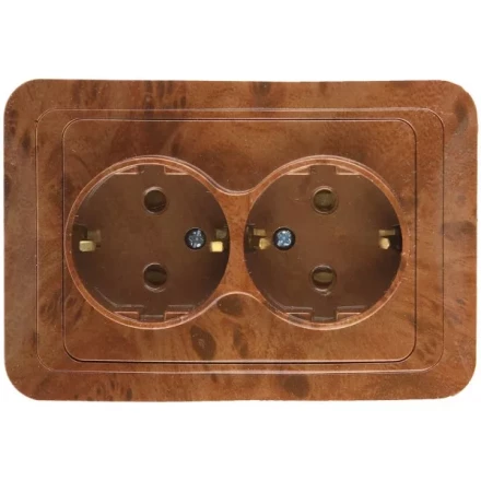 Розетка СВЕТОЗАР &quot;ГАММА&quot; с заземлением, двойная, цвет орех, 16А/~250В SV-54107-N купить в Тобольске