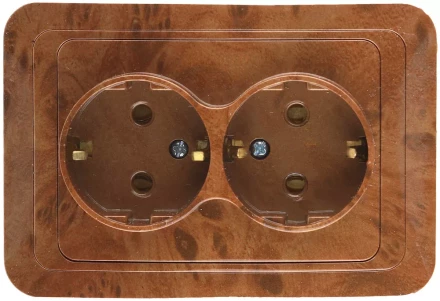 Розетка СВЕТОЗАР &quot;ГАММА&quot; с заземлением, двойная, цвет орех, 16А/~250В SV-54107-N купить в Тобольске