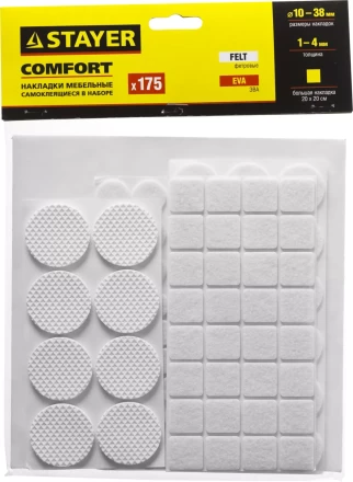 Набор STAYER &quot;COMFORT&quot;: Накладки самоклеящиеся на мебельные ножки, 175 шт, белые 40917-H175 купить в Тобольске