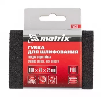 Губка для шлифования 100 х 70 х 25 мм овал твердая P40 MATRIX 75735 купить в Тобольске