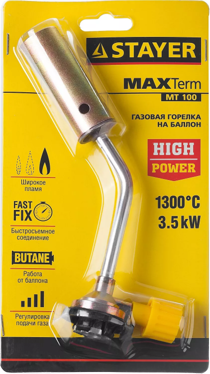 Газовая горелка "MaxTerm" на баллон, STAYER "MASTER" 55588, регулировка пламени, цанговое соединение, 1300С 55588 купить в Тобольске