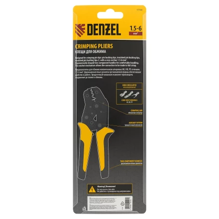 Клещи для обжима неизолированных наконечников НК и НВ, разъемов РП, 1,5 - 6 мм2 Denzel 17746 купить в Тобольске