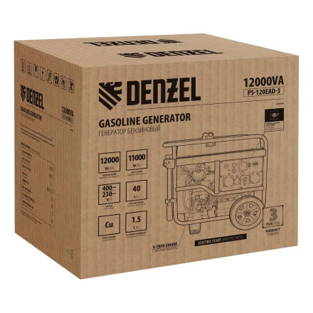 Генератор бензиновый Denzel PS-120EAD-3, 12 кВт,230/400 В, 40л, разъём ATS,перекл.режима,эл.старт купить в Тобольске