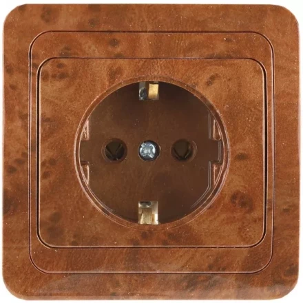 Розетка СВЕТОЗАР &quot;ГАММА&quot; с заземлением, одинарная, цвет орех,16А/~250В SV-54105-N купить в Тобольске