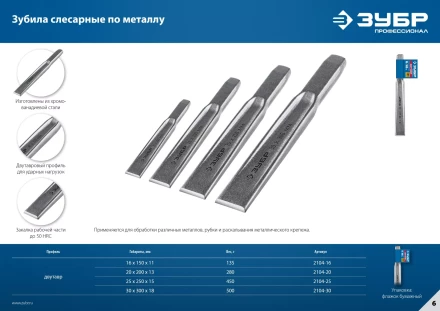 ЗУБР Двутавр, 16 х 150 мм, усиленное двутавровое слесарное зубило по металлу, Профессионал (2104-16) купить в Тобольске
