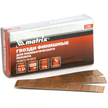 Гвозди финишные  23GA для пневматического нейлера  диаметр 0,64 мм длина 12 мм, 5000 шт MATRIX 57669 купить в Тобольске