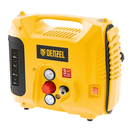 Компрессор воздушный DL1300, 10 бар, 1,3 кВт 180 л/мин 5 л, с набором аксессуаров// Denzel 58011 купить в Тобольске