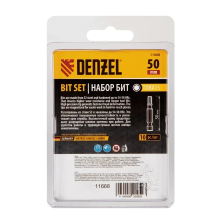 Бита TX 15х50, сталь S2, шестигранный профиль, 10 шт. Е 6,3 Denzel 11668 купить в Тобольске