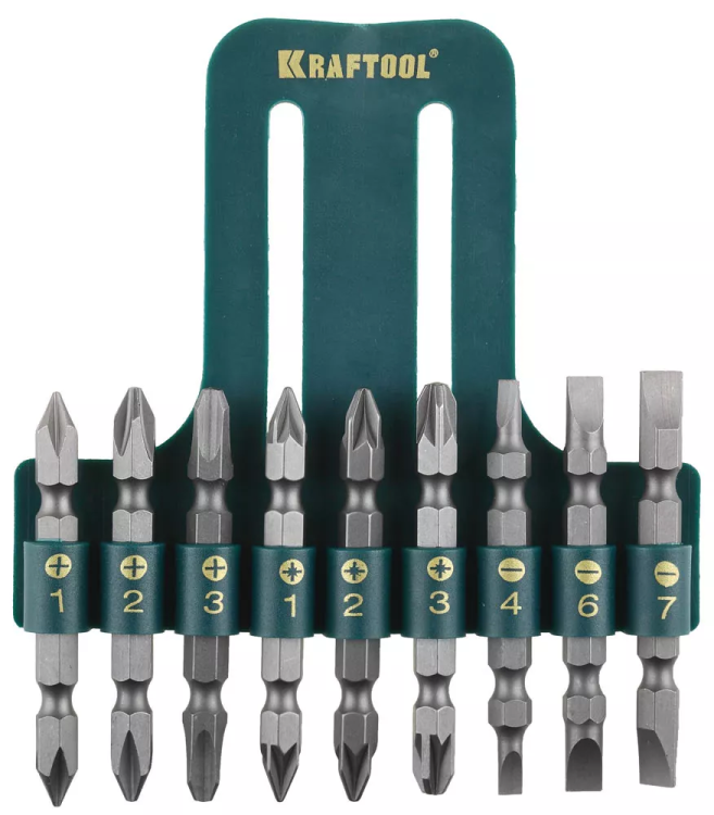 Набор KRAFTOOL Биты двухсторонние, в пласт. держателе, Cr-V, 9 предметов 26060-H10 купить в Тобольске