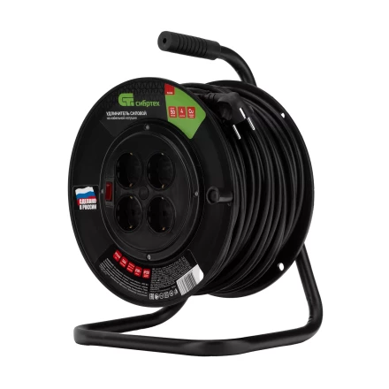 Удлинитель силовой на кабельной катушке, ПВС, 50 м, 4 розетки, 16А, тип УХз16, Россия Сибртех 96046 купить в Тобольске