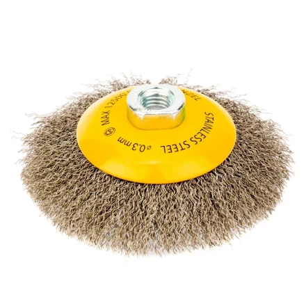 Щетка для УШМ 125 мм Тарелка витая нержавеющая проволока 0.3 мм М14 Denzel 746163 купить в Тобольске