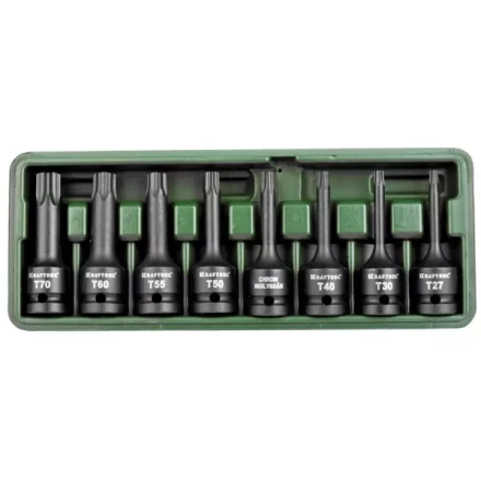 Торцовые головки KRAFTOOL &quot;INDUSTRIE QUALITAT&quot; ударные в наборе, (1/2&quot;), Cr-Mo, фосфат., TORX, T27-T70, 8 шт. 27952-H8 купить в Тобольске