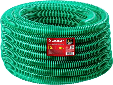 ЗУБР 38 мм x 15 м, 3 атм, со спиралью ПВХ, напорно-всасывающий шланг (40325-38-15) купить в Тобольске