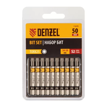 Бита TX 25х50, сталь S2, шестигранный профиль, 10 шт. Е 6,3 Denzel 11670 купить в Тобольске