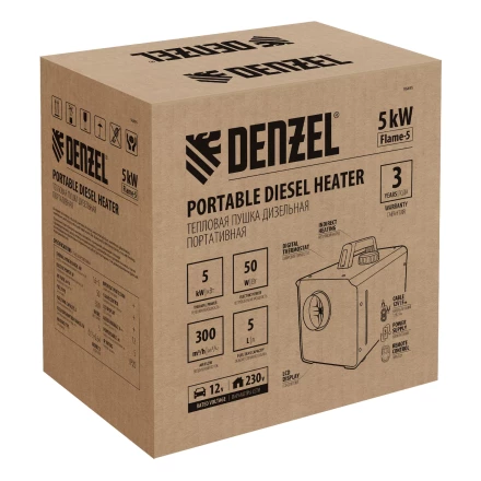 Дизельная тепловая портативная пушка Denzel Flame-5 96495, 5кВт, 300м3/ч, непр.наг., циф. терм. купить в Тобольске