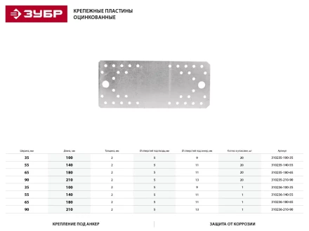 Крепежная пластина ЗУБР &quot;МАСТЕР&quot;, 210х90мм, 1шт 310236-210-90 купить в Тобольске