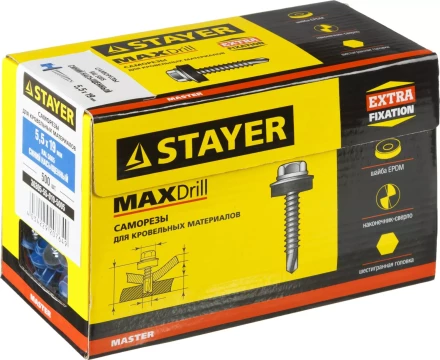 Саморезы СКМ кровельные, RAL 5005 синий насыщенный, 19 x 5.5 мм, 500 шт, для металлических конструкций, STAYER 30305-55-019-5005 купить в Тобольске