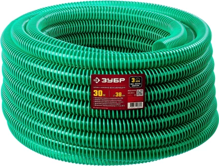 ЗУБР 38 мм x 30 м, 3 атм, со спиралью ПВХ, напорно-всасывающий шланг (40325-38-30) купить в Тобольске
