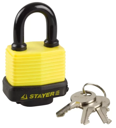 Замок STAYER &quot;MASTER&quot; навесной, всепогодный, пластиковая защита корпуса, с закаленной дужкой,на карточке, 50мм 37140-40 купить в Тобольске