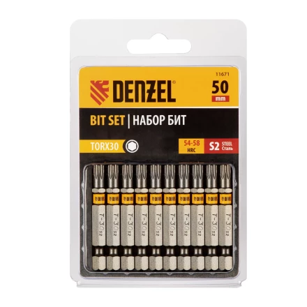 Бита TX 30х50, сталь S2, шестигранный профиль, 10 шт. Е 6,3 Denzel 11671 купить в Тобольске