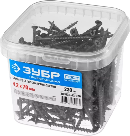 Саморезы фосфатированные с крупной резьбой, гипсокартон-дерево, ЗУБР 300032-42-070, PH2, 4,2 x 70 мм, 230 шт 300032-42-070 купить в Тобольске