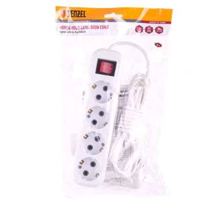 Удлинитель бытовой с заземлением и выключателем 4 м 4 розетки 10 A серия УХз10 Denzel 95977 купить в Тобольске