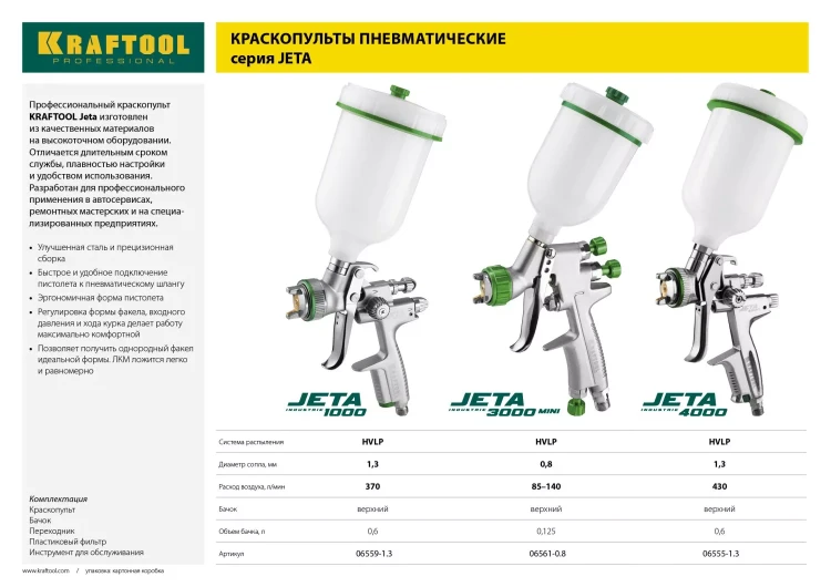 Краскопульт пневматический KRAFTOOL "PRO" Jeta 4000, HVLP, c верхним бачком, 1,3мм 06555-1.3 купить в Тобольске