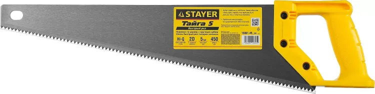 Ножовка ударопрочная (пила) STAYER ТАЙГА-5 450 мм, 5 TPI, быстрый рез поперек волокон, для крупных и средних заготовок 15061-45_z01 купить в Тобольске
