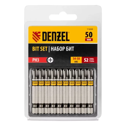 Бита PH3х50, сталь S2, шестигранный профиль, 10 шт. Е 6,3 Denzel 11650 купить в Тобольске