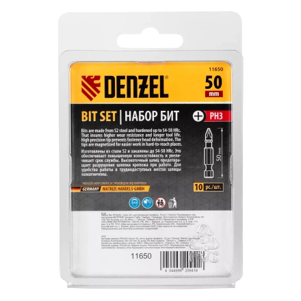 Бита PH3х50, сталь S2, шестигранный профиль, 10 шт. Е 6,3 Denzel 11650 купить в Тобольске