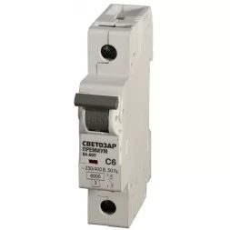 Выключатель автоматический СВЕТОЗАР "ПРЕМИУМ" 1-полюсный, 6 A, "C", откл. сп. 6 кА, 230 / 400 В SV-49021-06-C
