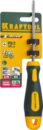 Отвертка KRAFTOOL, Cr-Mo-V сталь, двухкомпонентная противоскользящая рукоятка, PH, №2x100мм 250072-2-100 купить в Тобольске