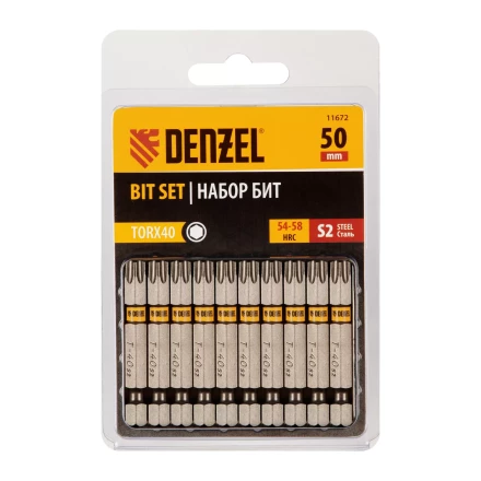 Бита TX 40х50, сталь S2, шестигранный профиль, 10 шт. Е 6,3 Denzel 11672 купить в Тобольске