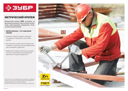 Болт ЗУБР &quot;МАСТЕР&quot; с шестигранной головкой, ГОСТ 7798-70, класс прочности 5.8, оцинкованный, M6x80мм, 5кг 303080-06-080 купить в Тобольске