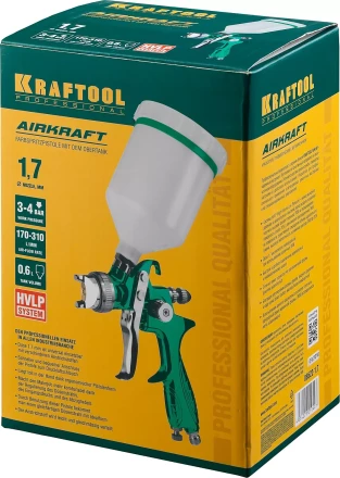 Краскопульт пневматический KRAFTOOL AirKraft, HVLP, с верхним бачком, 1,7мм 06522-1.7 купить в Тобольске