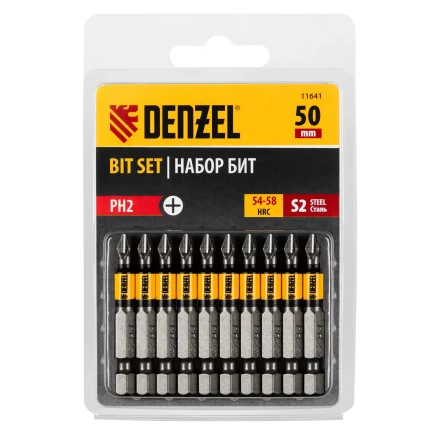 Бита PH2х50, сталь S2, цилиндр., 10 шт. Е 6,3 Denzel 11641 купить в Тобольске
