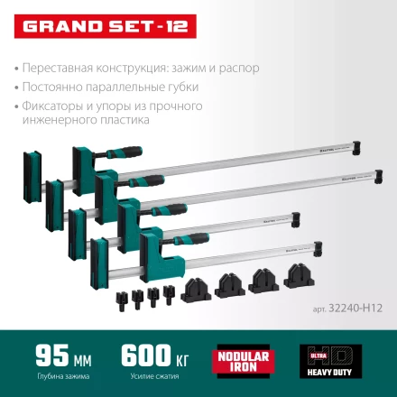 Набор корпусных струбцин KRAFTOOL GRAND 32240-H12 купить в Тобольске