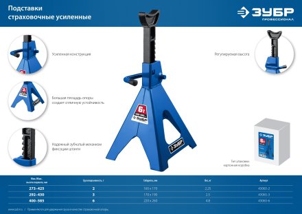 Усиленная страховочная подставка ЗУБР 2т 275-428мм 43065-2 купить в Тобольске