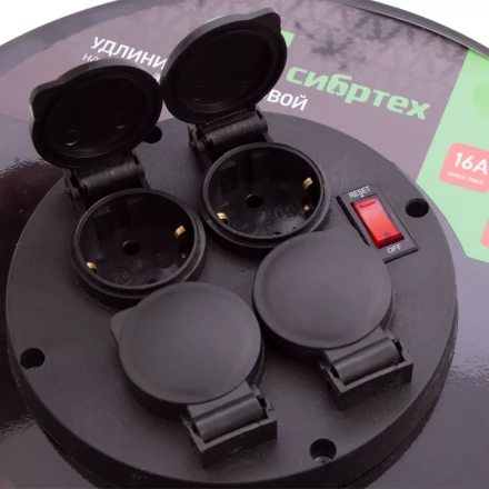 Удлинитель силовой 50 м, 16А, тип УХз16, КГ 3 x 1.5 мм, на стальной катушке, 4 розетки Сибртех 95877 купить в Тобольске