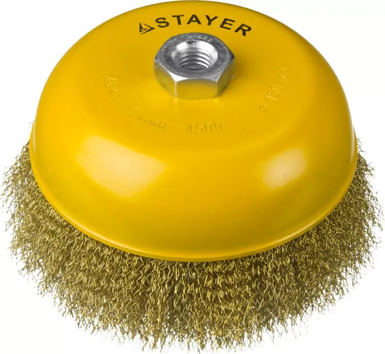 STAYER "PROFESSIONAL". Щетка чашечная для УШМ, витая стальная латунированная проволока 0,3мм, 150ммхМ14 35125-150 купить в Тобольске