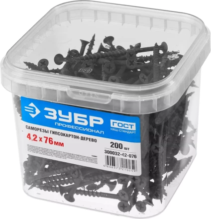 Саморезы фосфатированные с крупной резьбой, гипсокартон-дерево, ЗУБР 300032-42-076, PH2, 4,2 x 76 мм, 200 шт 300032-42-076 купить в Тобольске