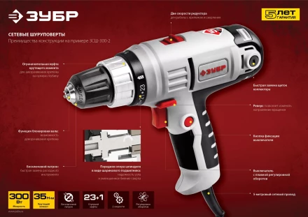 Дрель-шуруповерт сетевая в кейсе ЗСШ-300-2 К серия МАСТЕР купить в Тобольске