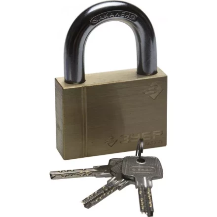 Замок ЗУБР &quot;ЭКСПЕРТ&quot; навесной, латунный корпус, классическая форма, закаленная дужка, 70мм 37299-70 купить в Тобольске