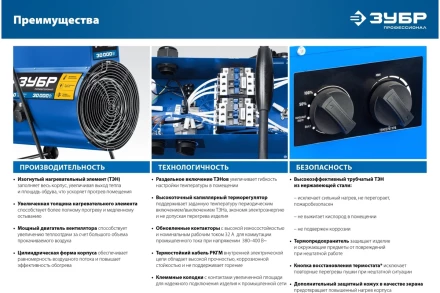 ЗУБР 9 кВт, электрическая тепловая пушка, Профессионал (ТП-П9) купить в Тобольске