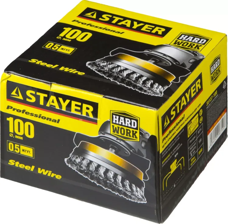 STAYER "PROFESSIONAL". Щетка чашечная усиленная для УШМ, жгутированная стальная проволока 0,5мм, 100ммхМ14 35137-100 купить в Тобольске