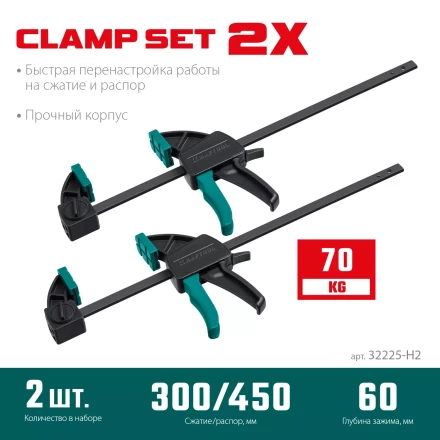 Набор пистолетных струбцин KRAFTOOL 32225-H2 купить в Тобольске