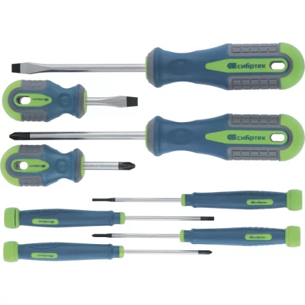 Набор отверток универсальный CrV трехкомпонентные рукоятки 8 предметов Сибртех 13375 купить в Тобольске