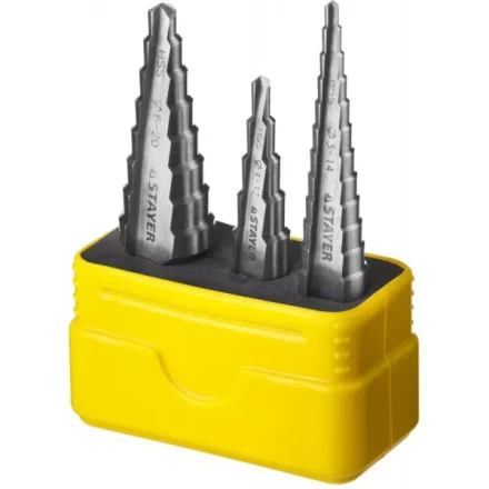 Набор STAYER &quot;MASTER&quot;: Ступенчатые сверла по сталям и цвет.мет., сталь HSS, d=3-14мм,12ступ. d 4-12 мм 5 ступ., d 6-20мм 8ступ. 29660-3-20-H3 купить в Тобольске