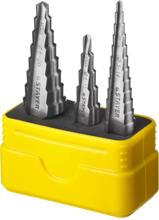 Набор STAYER &quot;MASTER&quot;: Ступенчатые сверла по сталям и цвет.мет., сталь HSS, d=3-14мм,12ступ. d 4-12 мм 5 ступ., d 6-20мм 8ступ. 29660-3-20-H3 купить в Тобольске